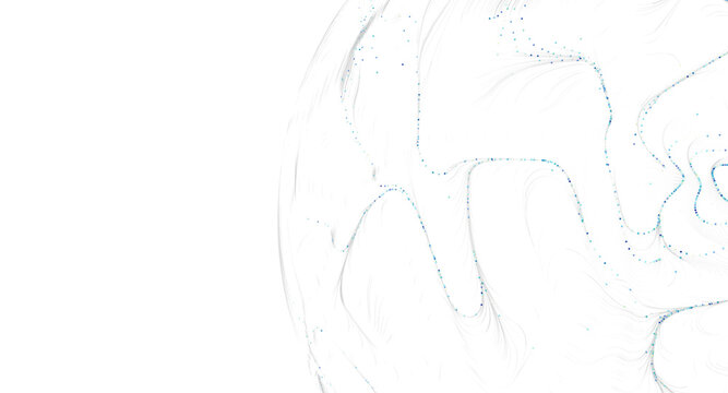 Abstract design with delicate lines and dots creating a spherical shape.  Minimalist styl