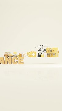 Full coverage insurance concept with family, home, car, health, travel and property protection, representing financial security and peace of mind, 3d rendering.