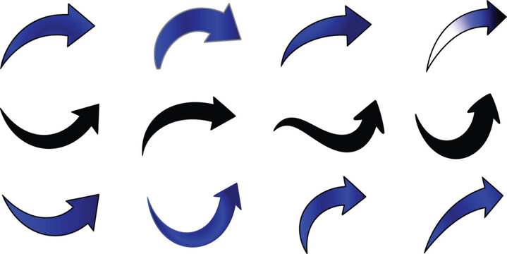 Collection of diverse arrow shapes blue and black directional indicators