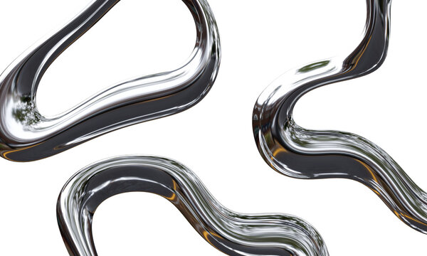 Abstract Liquid Chrome Curved Lines Background
