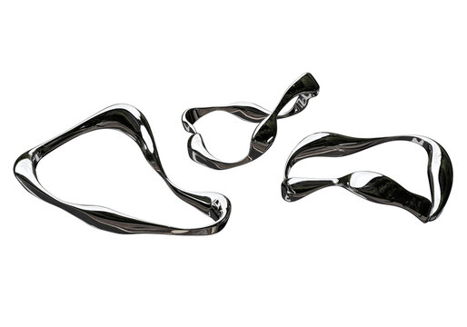 Liquid Metal 3D Abstract Shapes, Glossy Silver Flowing Elements