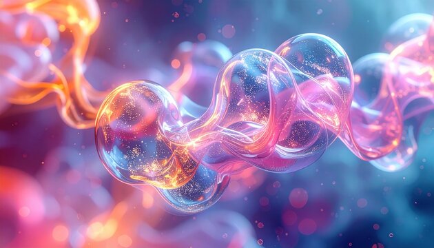 Abstract representation of quantum superposition with glowing particles and ethereal light waves in a dynamic and fluid state showing the complex nature of microscopic reality.