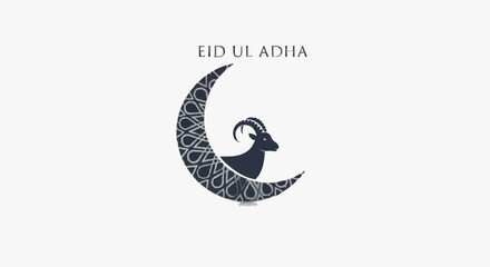 Fototapeta premium Elegant Eid Ul Adha Greeting with a Stylized Crescent Moon and a Silhouette of a Goat