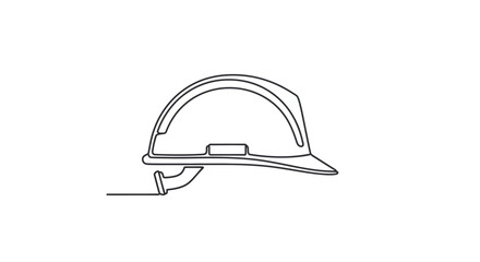 Fototapeta premium Hard hat outline drawing, a single continuous line illustration of a protective helmet, symbolizing safety and construction work, perfect for industry and occupational design