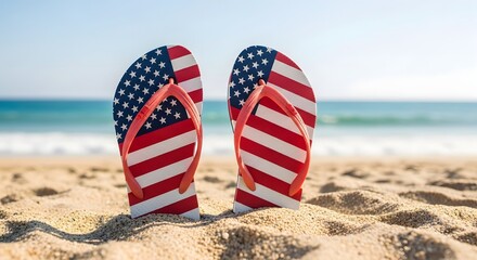 Labor day beach vibes patriotic flip flops and summer relaxation for a holiday getaway