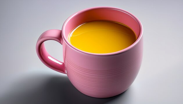 a pink mug with a yellow interior