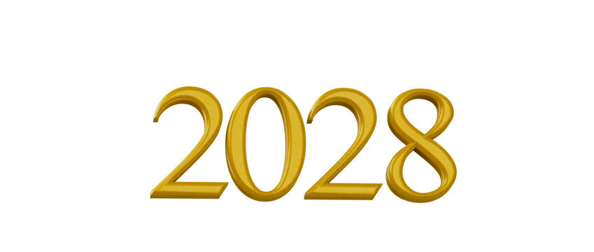 2028 year in gold color on a white background, concept for future goals and plans.  New year, calend