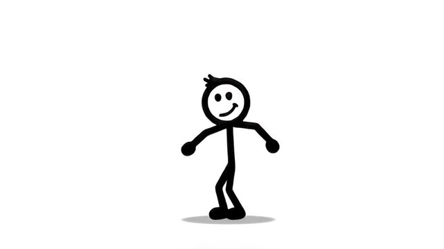 A classic black line stick figure performs a continuous jumping animation straight up and down centered on an isolated white background. Clean 2D motion design without distractions, excellent for busi