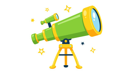 Green telescope on tripod with stars, illustration, science and discovery concept © nongko