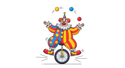 Happy Clown Juggling Balls on a Unicycle, Circus Performance © nongko