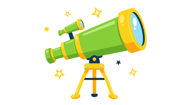 Green telescope on tripod with stars, illustration, science and discovery concept