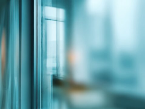 Corporate transparency and the glass ceiling an abstract blurred office interior with window reflections.
