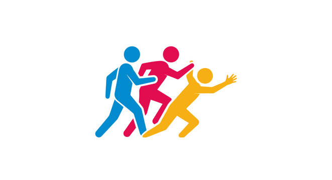 Three stick figures running together fast.