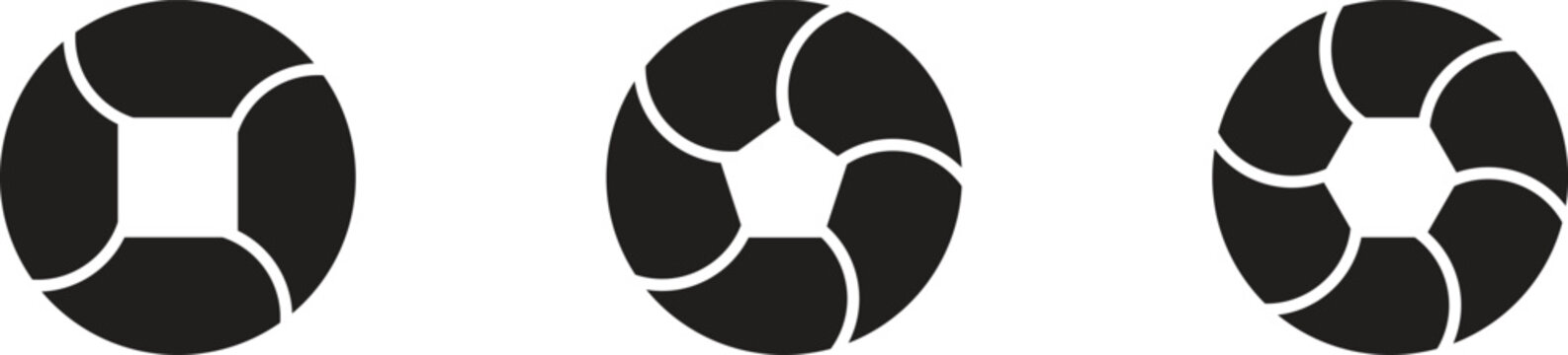 Professional Camera Lens Icon Set. Camera Lens with Reflection and Bokeh Background