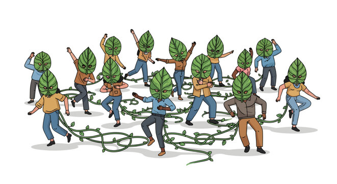 People with hop leaves dancing together in a circle