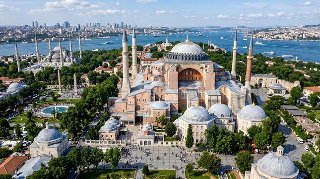 Aerial View of Hagia Sophia Mosque in Istanbul, Turkey
