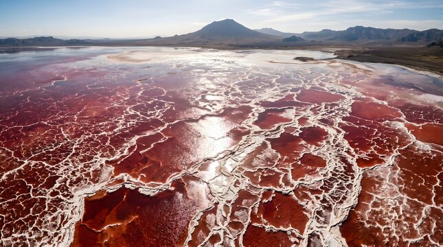 Aerial View of Red Waters at Lake Natron Tanzania