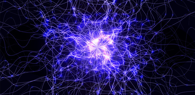 Neural Network Brain Neurone Synapse Connections Lightning Ball Energy Glow. Machine Learning Technology Background for AI Data Flow, BigData, Medical Science Research, Biotech. Vector illustration