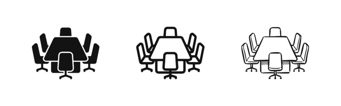 Conference Meeting Table and Chairs Icon Set for Business Workspace