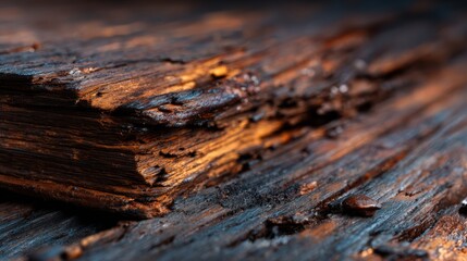Obraz premium A close-up view of a beautifully weathered wooden surface, highlighting its intricate textures, rich colors, and historical depth, conveying stories of time and nature.