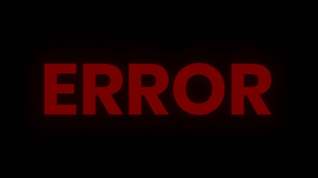 4K critical system error screen with glowing red text and flashing digital glitch effects on black background