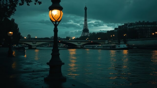 Parisian Twilight: Eiffel Tower and Seine River at Dusk