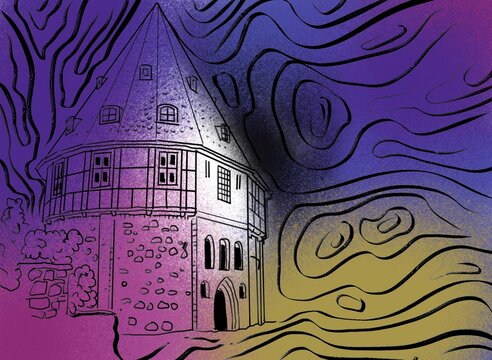 Hand drawn illustration of an old house