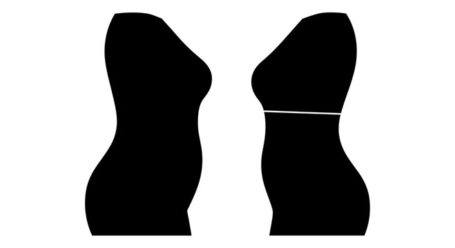 Female Body Silhouette Comparison, Before and After Waist Measurement, Health and Fitness Icons