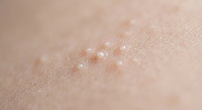 Macro close-up of milia on human skin