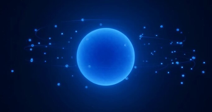 Celestial Blue Sphere: A mesmerizing cosmic composition, featuring a vibrant, glowing blue sphere amidst a constellation of smaller luminous particles, embodying concepts of energy, connection.