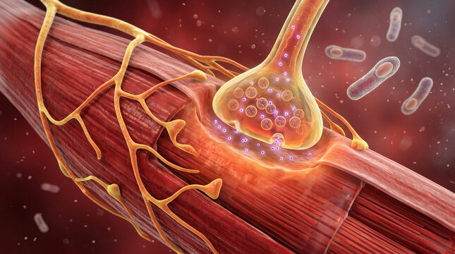 Botulinum toxin blocking neuromuscular junction illustration