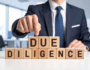Obraz premium Due Diligence - Geschäftsmann zeigt auf das Wort 