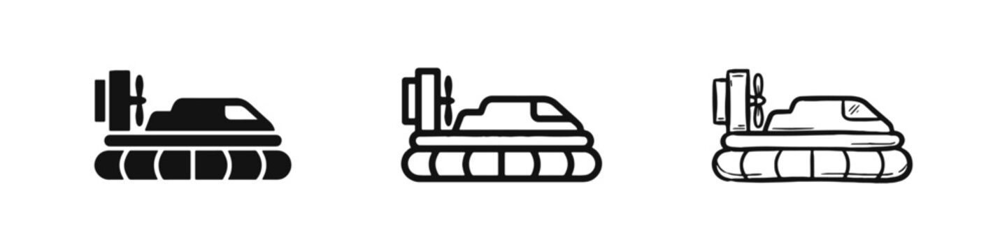 Hovercraft Air Cushion Vehicle Icon Set for Transportation