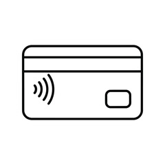 Simple black outline icon of a contactless credit card for mobile payment and banking services isolated on white background, Vector © Jamila