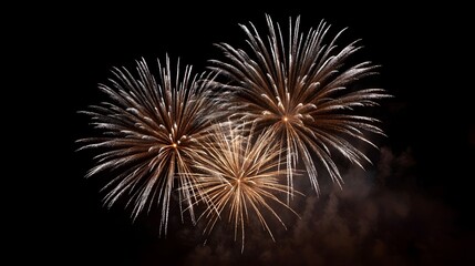 Fototapeta premium Brilliant bursts of golden fireworks illuminate the dark night sky during a grand festive celeb n