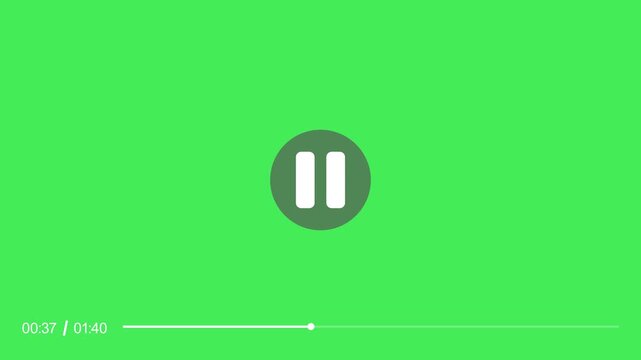 Video player interface with timer animation isolated on green background