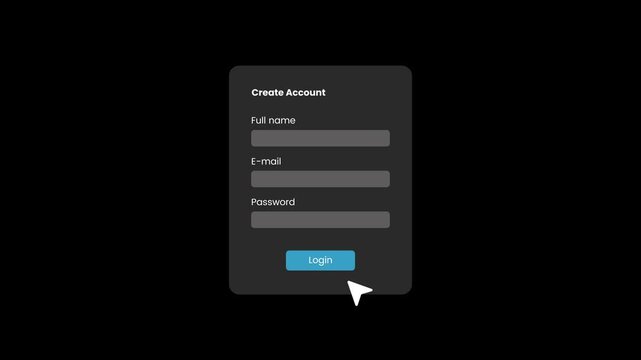 Create account and login user interface animation isolated on black background