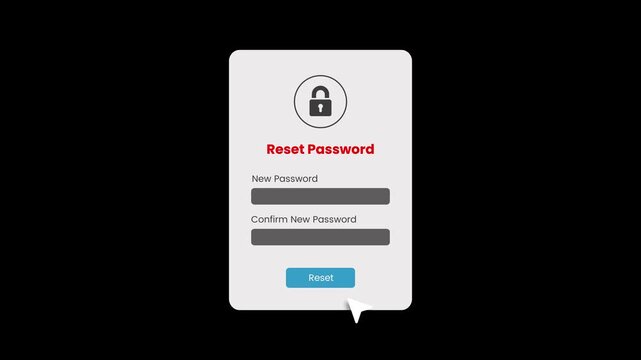 Reset forgotten password user interface animation isolated on black background