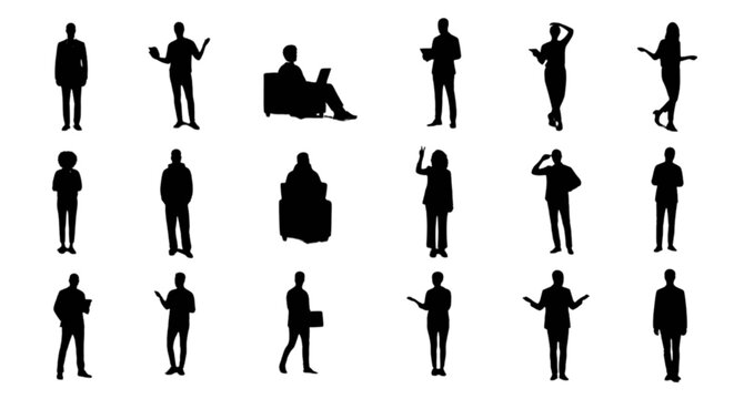 Silhouette people walking and posing differently isolated on transparent background, Vector