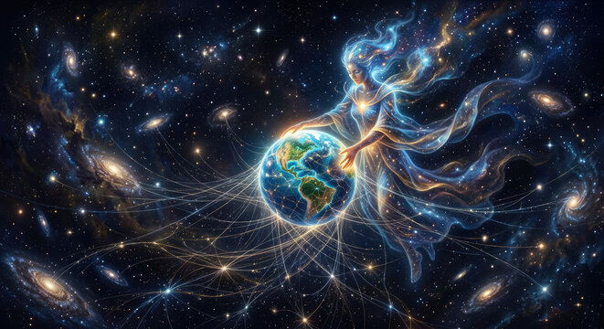 Conscience Universelle : Figure Divine et Plan&egrave;te Terre dans un R&eacute;seau de Lumi&egrave;re