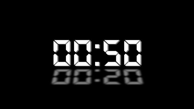 Countdown Digital Clock Animation 30 to 0 second Countdown digital clock timer icon.Animation of glowing 1 min countdown timer. minute stopwatch , analog clock icon animation. 4k video