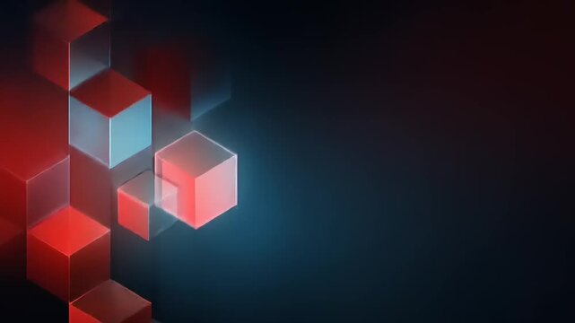 Abstract geometric cubes in red and blue on dark background