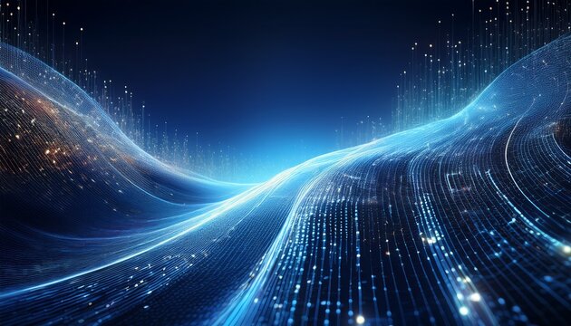 abstract digital wave of binary code and light particles