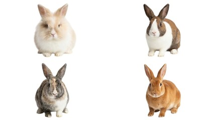 Fototapeta premium Four adorable rabbits sitting on transparent background