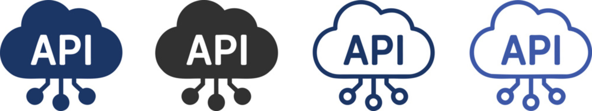 Four cloud with api text and network connections data
