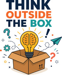 Obraz premium Think outside the box creative idea lightbulb thinking concept illustration