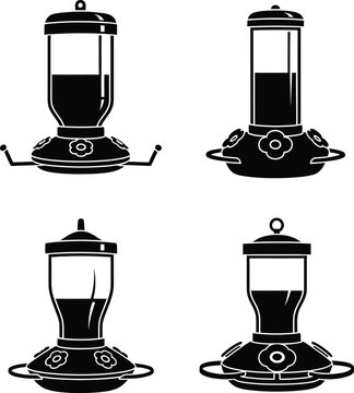 Hummingbird feeder icon with flower shaped ports isolated on transparent background, garden bird feeding station and wildlife care symbol