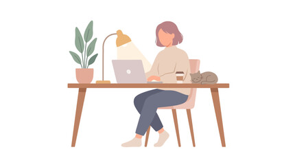 Fototapeta premium Cartoon illustration of a woman painting a wall while working in a room with a creative workspace style