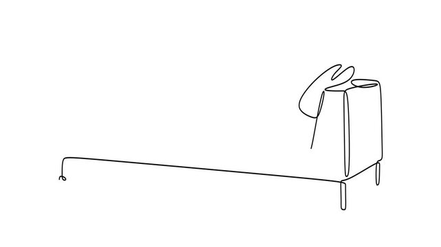 Animated self drawing of continuous line draw of  modern sofa.    Full length one line animation. 4K