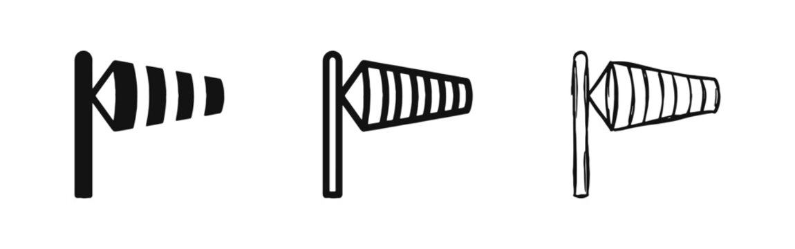 Windsock Weather Icon Set Solid Outline and Hand Drawn Styles